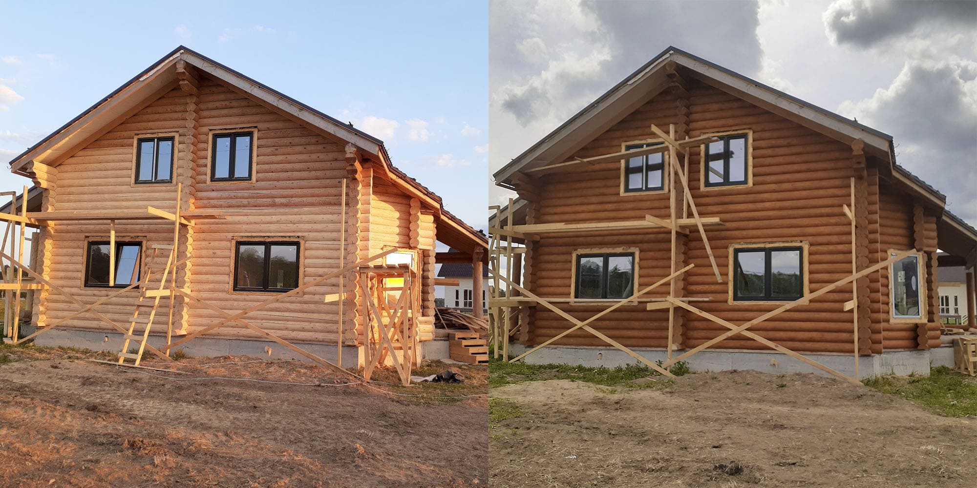 Шлифовка с покраской деревянного дома до и после